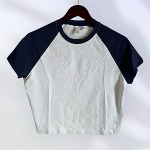 H&M Navy and White Cropped Baby Raglan Baseball Tee for Women Divided H&M